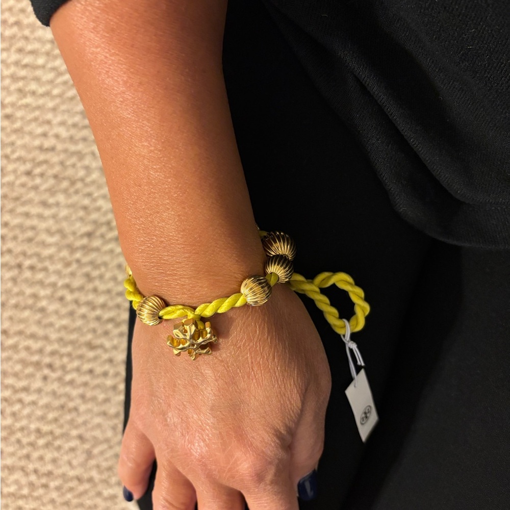 Tory Burch Gold and Yellow Braided Bracelet